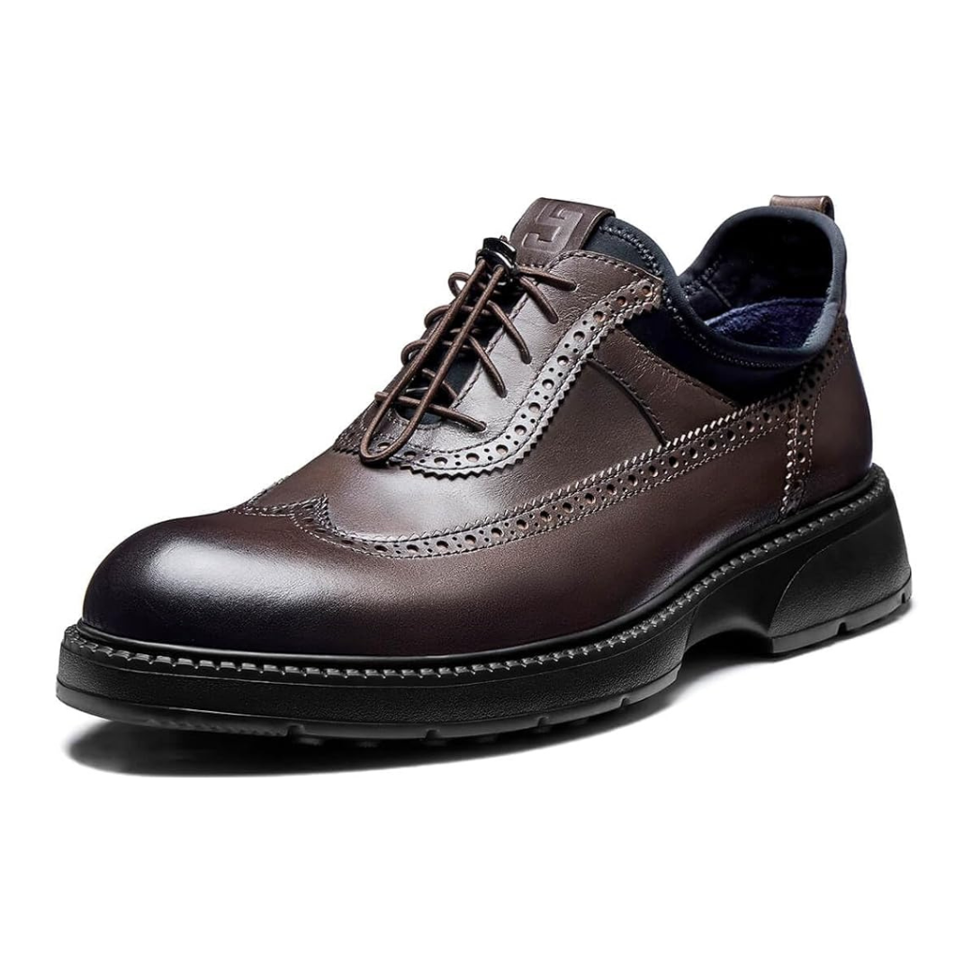 Sadoper Chaussures Formelles Homme Oxford Wingtip en Cuir Véritable | Marron Foncé