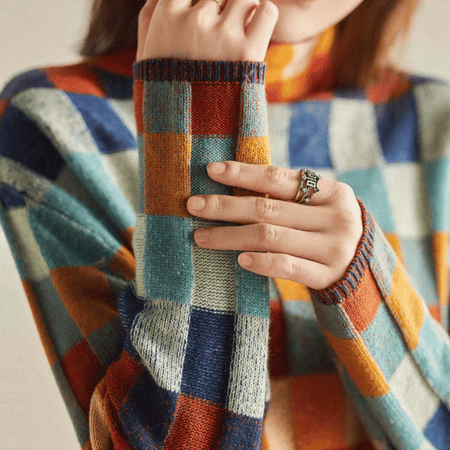 Pull à Col Roulé en Cachemire Doux | Design Patchwork Élégant