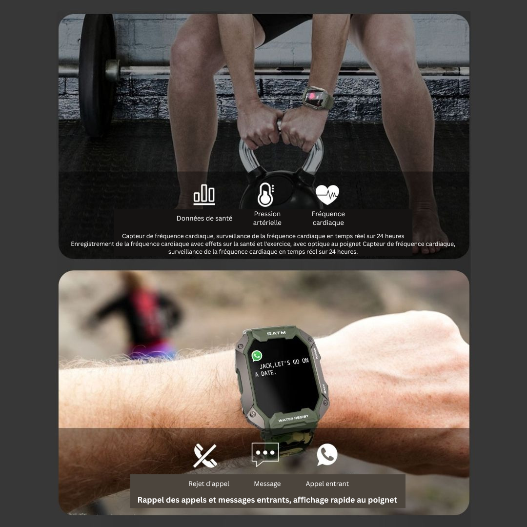 Montre Connectée Tactique Militaire – Ultra Résistante & Autonomie Longue Durée