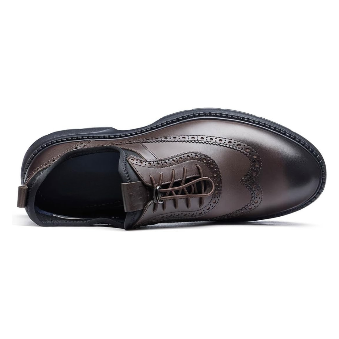 Sadoper Chaussures Formelles Homme Oxford Wingtip en Cuir Véritable | Marron Foncé