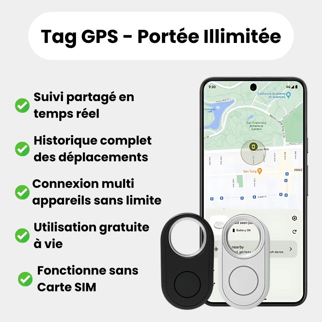 Tag GPS Senior Sans Abonnement - Compatible Android & iPhone – Protection 24/7