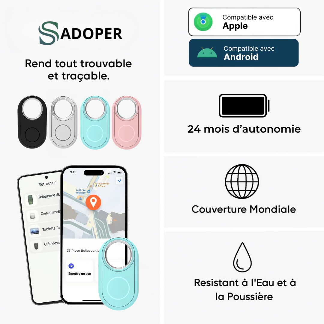 Tag GPS Senior Sans Abonnement - Compatible Android & iPhone – Protection 24/7