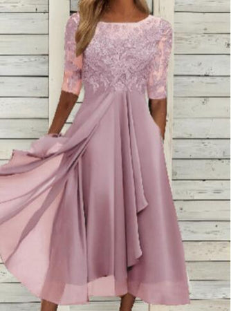 Robe Midi En Chiffon Avec Manches Transparentes