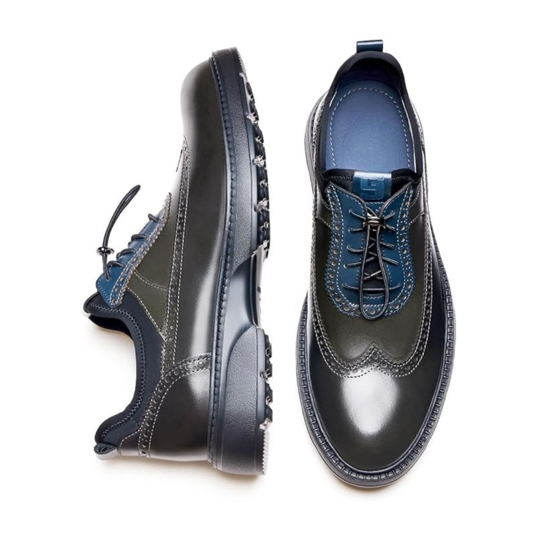 Sadoper Chaussures Formelles Homme Oxford Wingtip en Cuir Véritable | Vert Olive