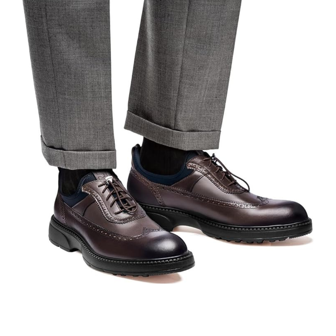 Sadoper Chaussures Formelles Homme Oxford Wingtip en Cuir Véritable | Marron Foncé