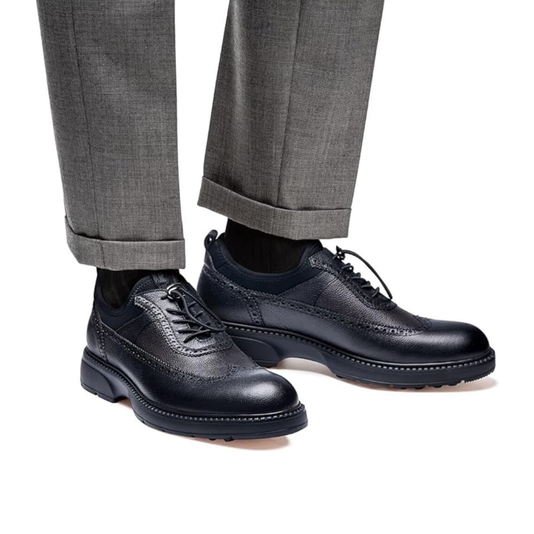 Sadoper Chaussures Formelles Homme Oxford Wingtip en Cuir Véritable | Noir