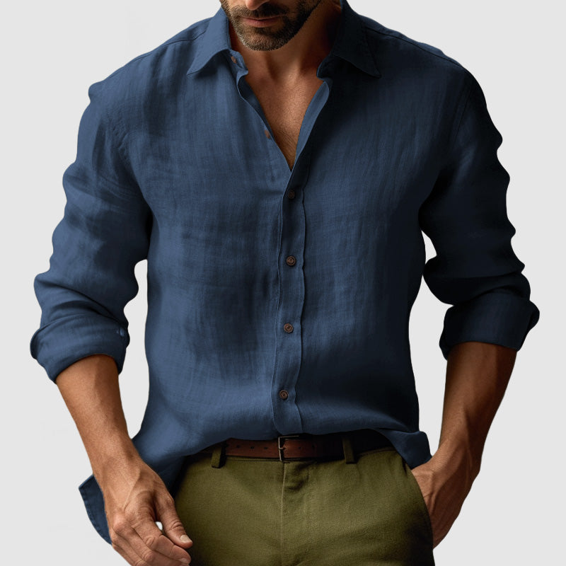 Chemise en Lin Vintage à Manches Longues
