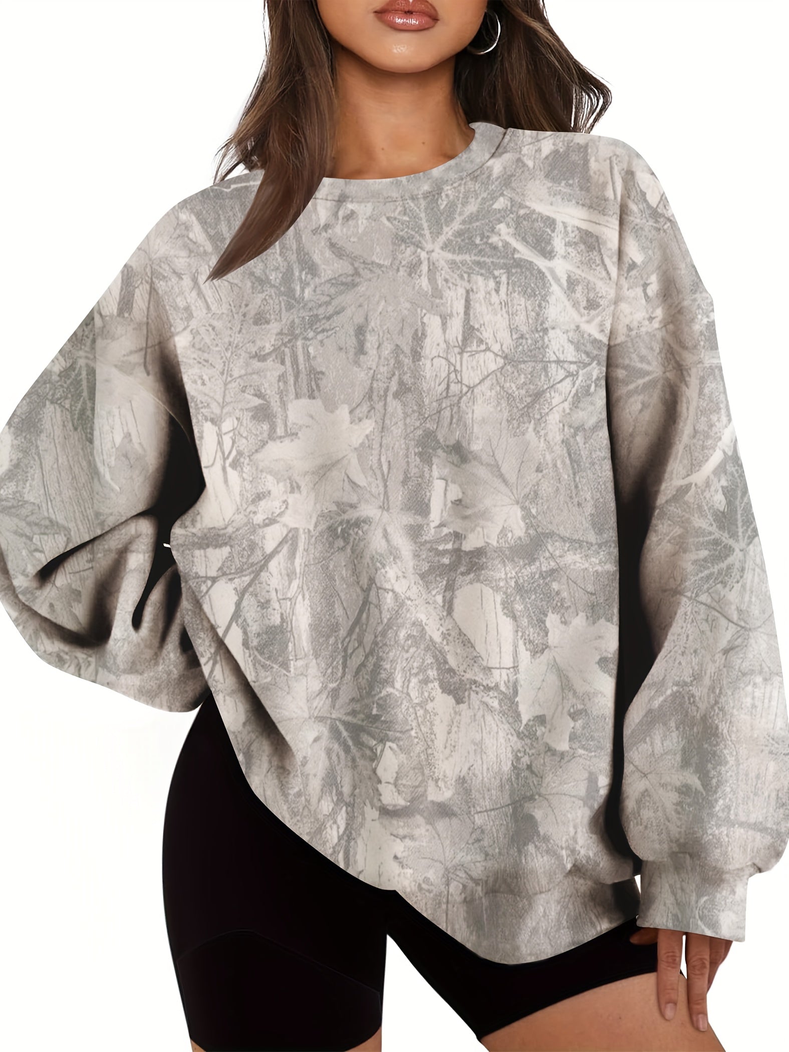 UrbanLeaf™ Sweat-shirt Oversize Camouflage pour Femme – Pull Loose à Manches Longues avec Poignets Côtelés