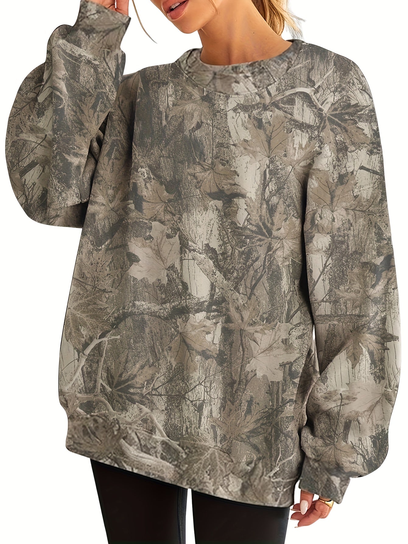 UrbanLeaf™ Sweat-shirt Oversize Camouflage pour Femme – Pull Loose à Manches Longues avec Poignets Côtelés