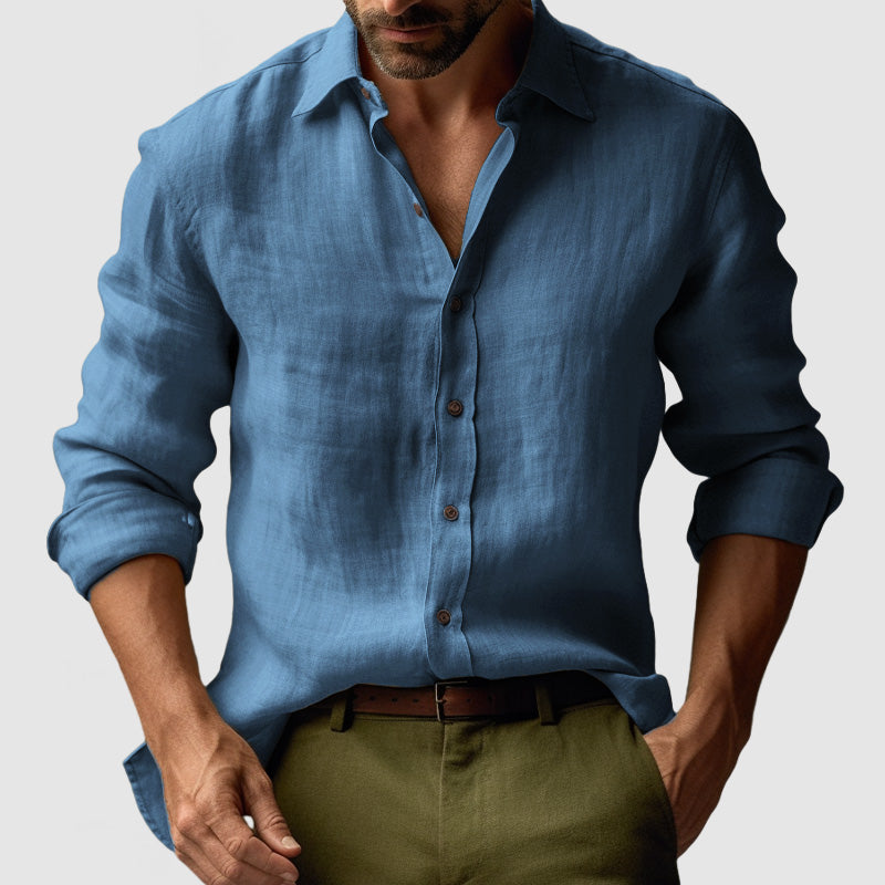 Chemise en Lin Vintage à Manches Longues