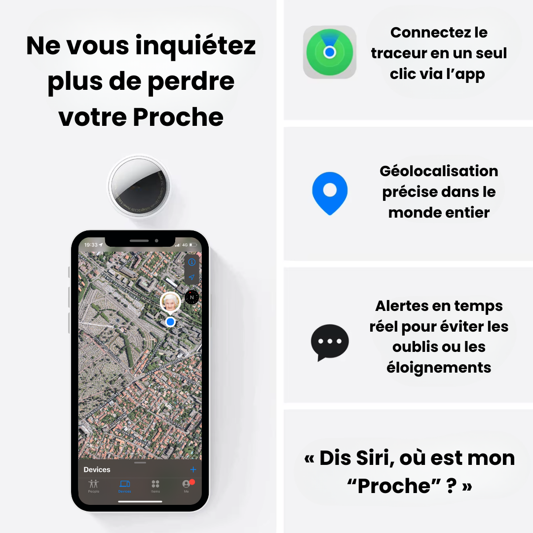 Traceur GPS Senior – Suivi en Temps Réel Sans Abonnement – Compatible uniquement iOS (iPhone, iPad, Mac)