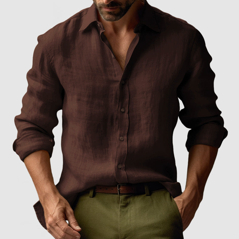 Chemise en Lin Vintage à Manches Longues