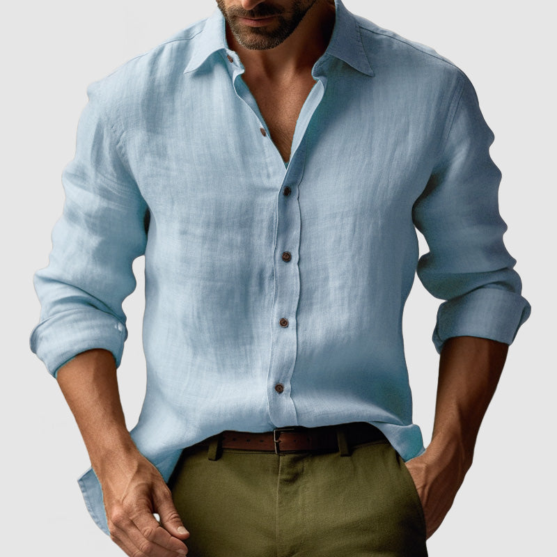 Chemise en Lin Vintage à Manches Longues