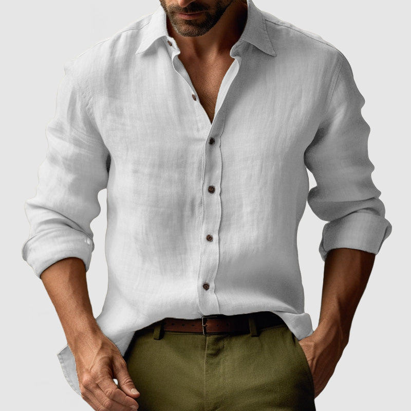 Chemise en Lin Vintage à Manches Longues
