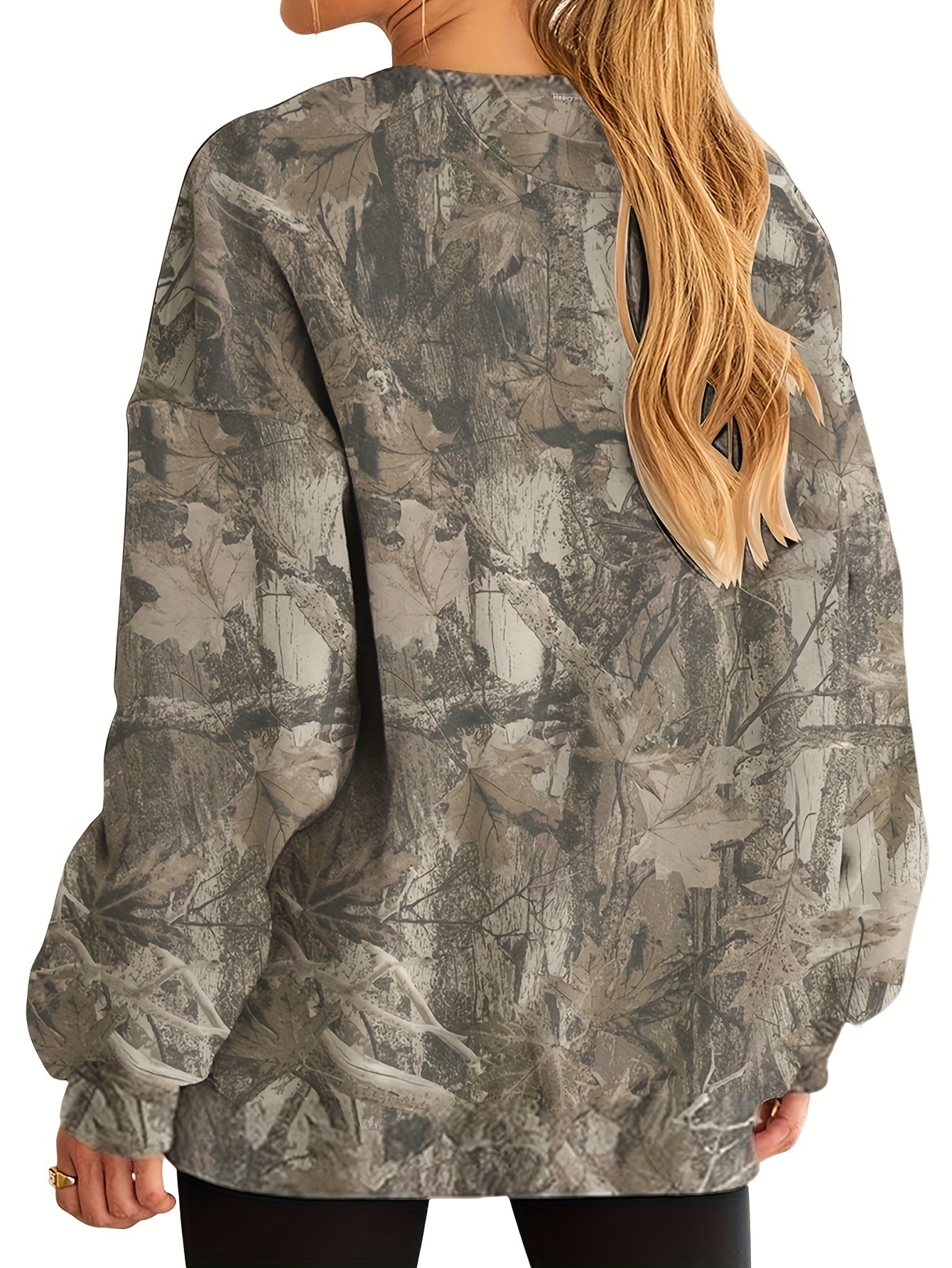 UrbanLeaf™ Sweat-shirt Oversize Camouflage pour Femme – Pull Loose à Manches Longues avec Poignets Côtelés