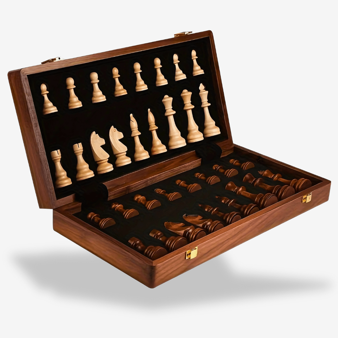 Set d’Échecs en Bois Massif Premium – Échiquier Pliable