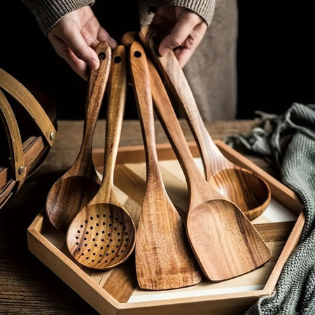 FJORDFLAME SET – Ensemble durable de 5 ustensiles de cuisine en bois de teck