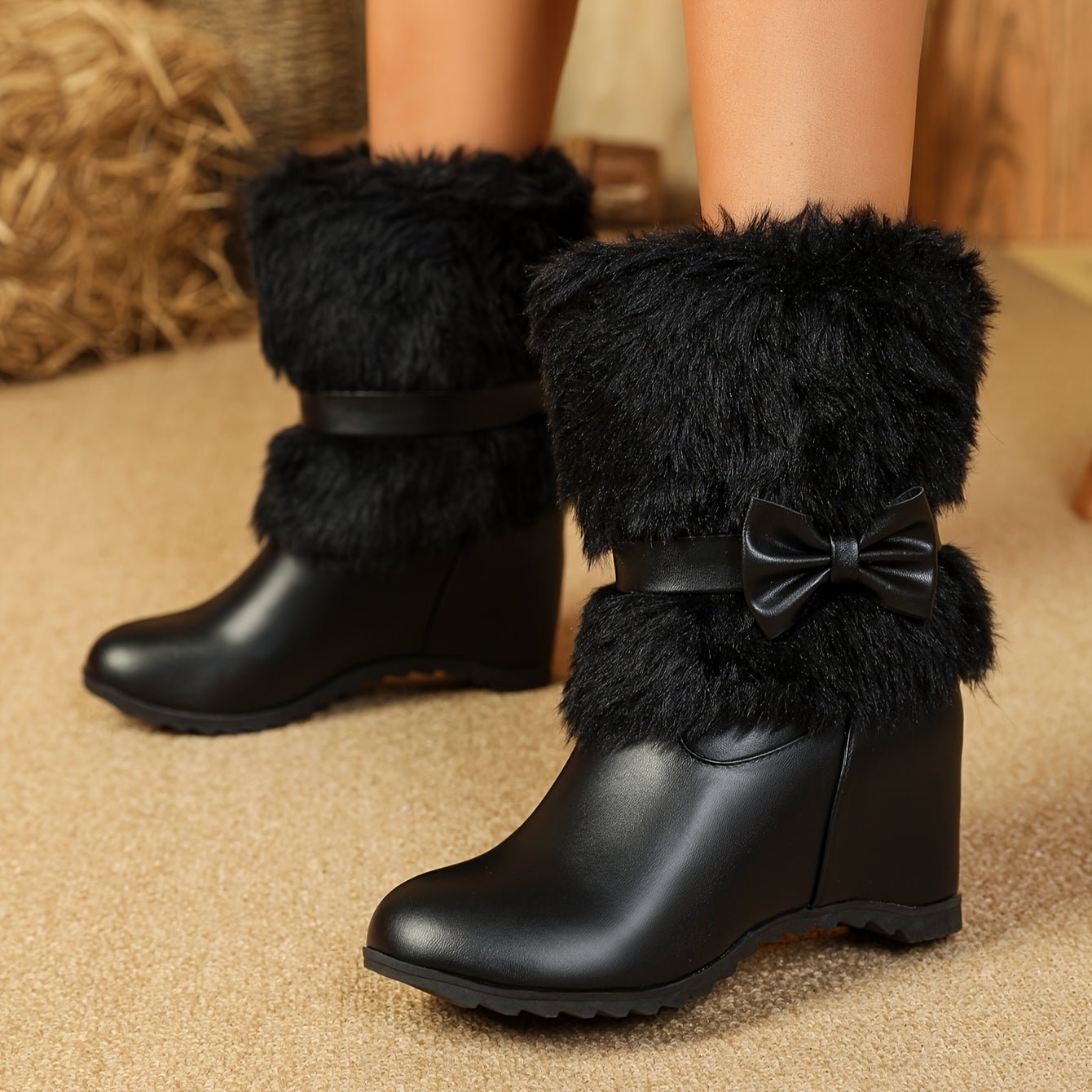Sieglinde – Bottes d’hiver douces à semelle épaisse avec nœud blanc