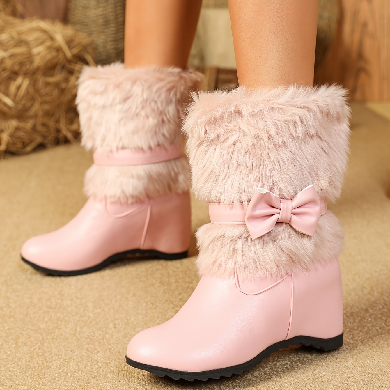 Sieglinde – Bottes d’hiver douces à semelle épaisse avec nœud blanc