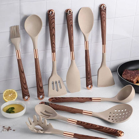 TASTEVIVA SET – Ustensiles en silicone premium avec manches en bois