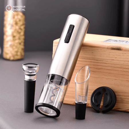 Vinolux 4-in-1 Ouvre-bouteille électrique - Tire-bouchon, coupe-fil, aérateur et bouchon à vide